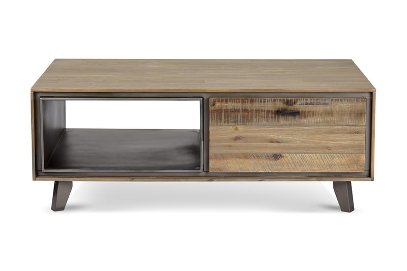 Malaga Sofabord 120 cm med Oppbevaringshylle + Skuffer - Akacia/Beige/Grå - Møbler - Mediamøbel & tv møbel - TV-benk & mediabenk