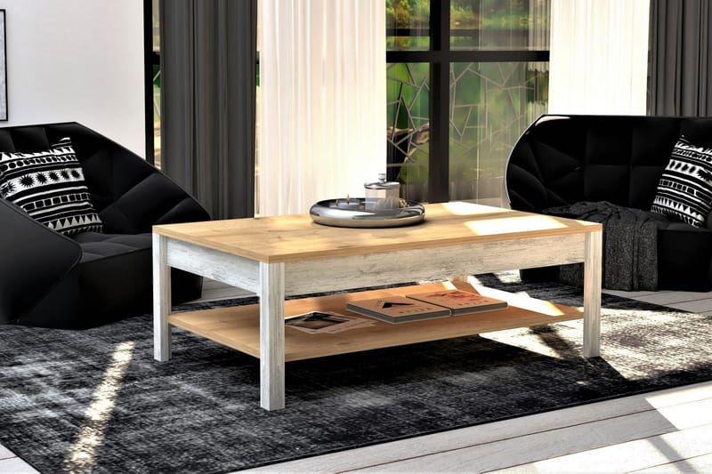 Meranges Sofabord 100 cm med Oppbevaringshylle - Natur/Blå/Hvit - Møbler - Bord - Sofabord
