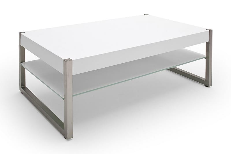 Miggel Sofabord 105 cm med Oppbevairngshylle - Glass/Hvit/Krom - Møbler - Bord - Sofabord