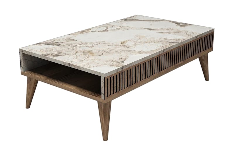 Millay Sofabord 105 cm med Oppbevairngshylle Marmormønster - Valnøttsbrun/Hvit - Møbler - Bord - Sofabord