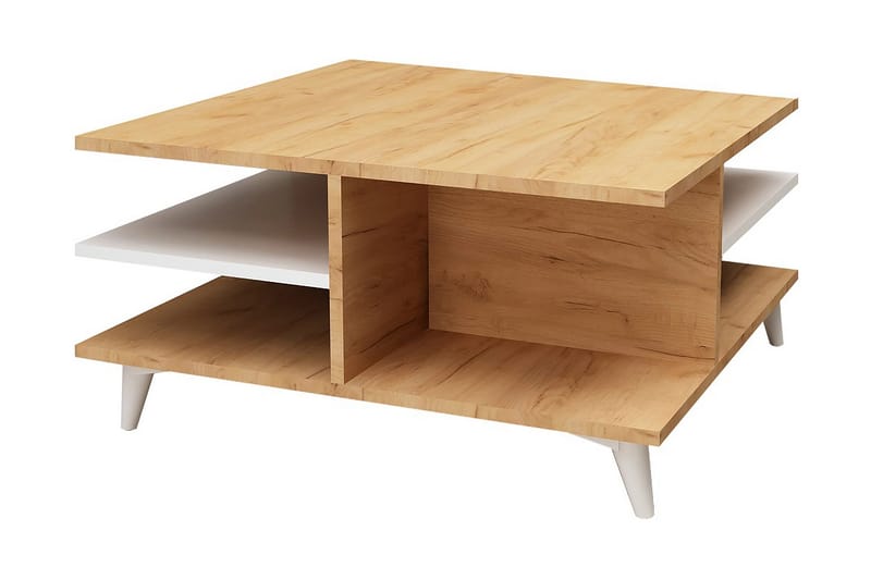 Mod Design Sofabord 80 cm med Oppbevaringshyller - Tre/Hvit - Møbler - Bord - Sofabord
