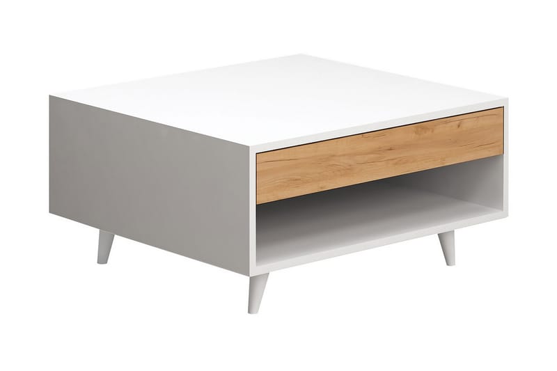 Mod Design Sofabord 80 cm med Oppbevaringsskuff + Hylle - Tre/Hvit - Møbler - Bord - Sofabord