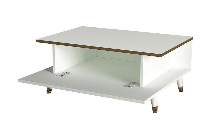 Mohed Sofabord 90 cm med Oppbevaringshyller + Lucka - Hvit/Gul - Møbler - Bord - Sofabord