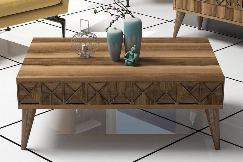 Muennink Sofabord 90 cm med Oppbevairngshylle - Valnøttsbrun - Møbler - Bord - Sofabord