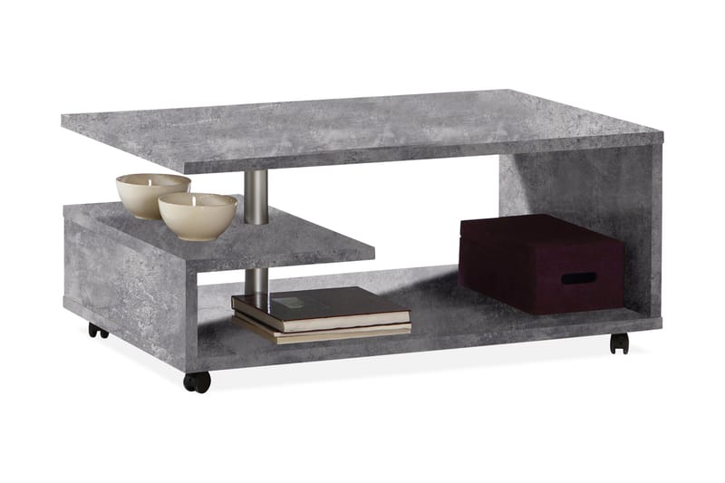 Nabinger Sofabord 105 cm med Oppbevaringshyller på Hjul - Betonggrå - Hagemøbler - Loungemøbler - Loungegrupper
