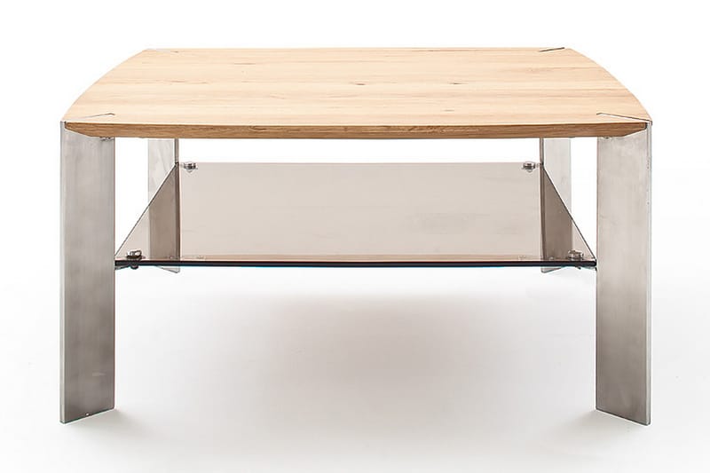 Nelia Sofabord 80 cm med Oppbevaringshylle - Glass/Eik - Møbler - Bord - Sofabord