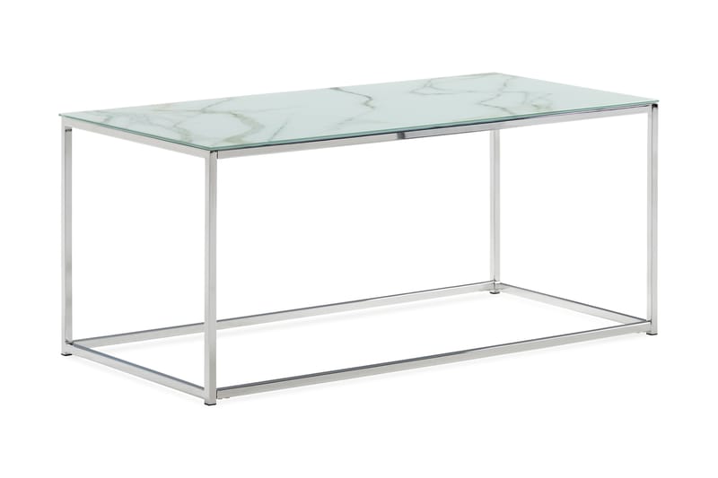 Nelly Sofabord 100 cm Marmormønster - Glass/Hvit/Krom - Møbler - Bord - Sofabord