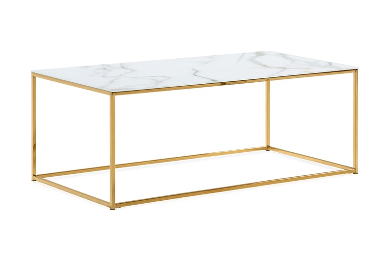 Nelly Sofabord 120 cm Marmormønster - Glass/Hvit/Messing - Møbler - Bord - Spisebord & kjøkkenbord