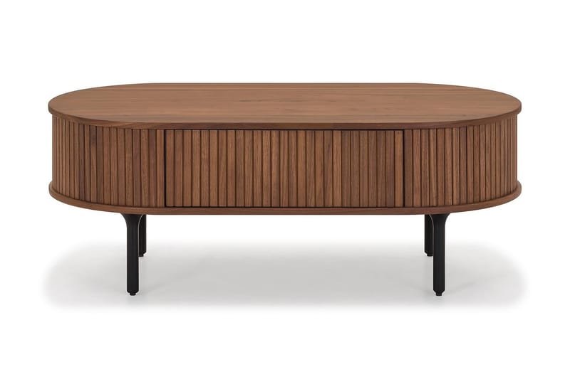 Noira Sofabord 118 cm Ovalt med Oppbevaring Skuff - Massiv Valnøtt/Svart - Møbler - Bord - Spisebord & kjøkkenbord