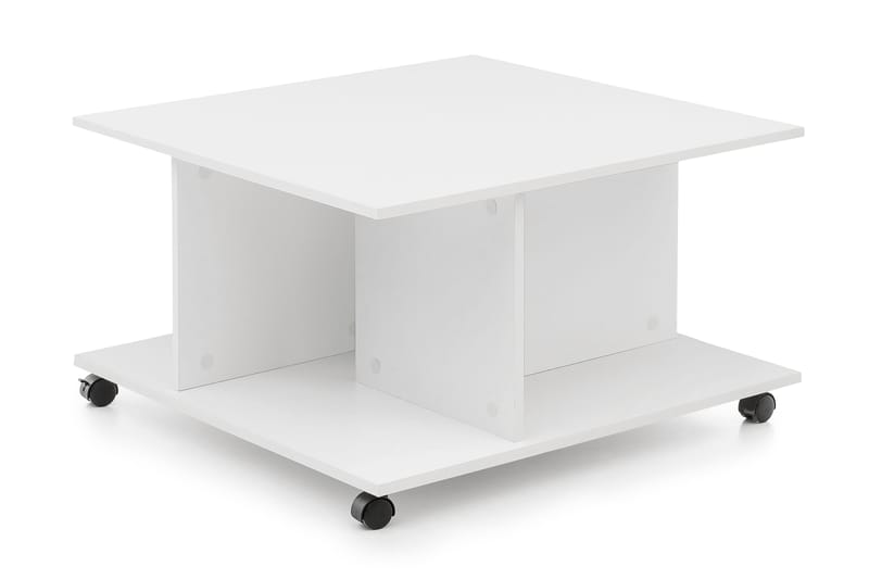 Omotayo Sofabord 74 cm med Oppbevaringshyller på Hjul - Hvit - Møbler - Bord - Avlastningsbord - Sengebord & nattbord