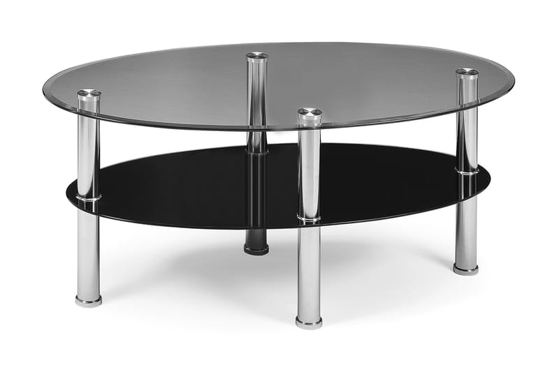 Orna Sofabord 110 cm Ovalt med Oppbevairngshylle - Glass/Svart/Lysegrå - Møbler - Bord - Sofabord - Sofabord med oppbevaring