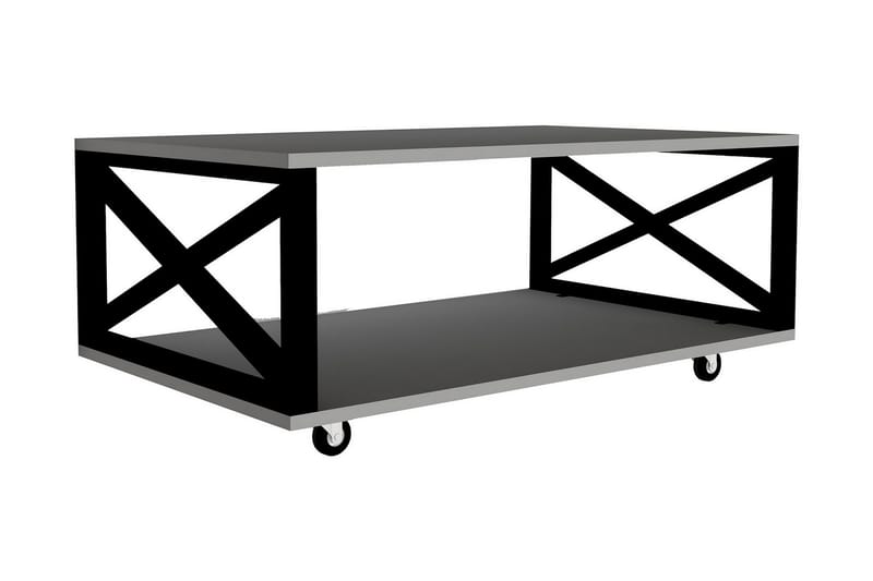 Ouartas Sofabord 98 cm med Oppbevaringshylle på Hjul - Hvit/Svart - Møbler - Bord - Sofabord