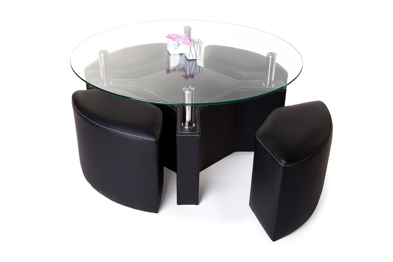 Peking Sofabord 90 cm Rundt - Glass/Svart - Møbler - Bord - Spisebord & kjøkkenbord