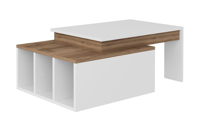 Qalora Sofabord 90 cm med Oppbevaringshyller - Hvit/Tre - Møbler - Bord - Sofabord
