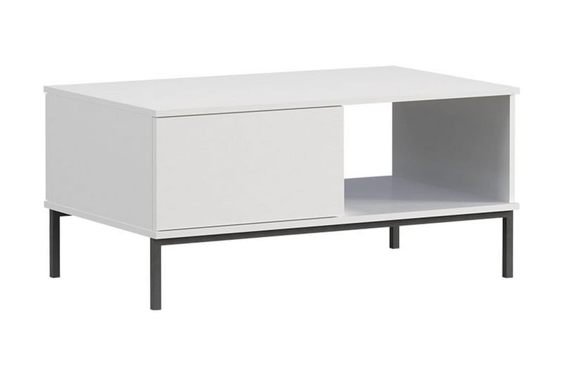 Querty Sofabord 100 cm med Oppbevaring Hylle + Skuff - Hvit/Svart - Møbler - Bord - Sofabord