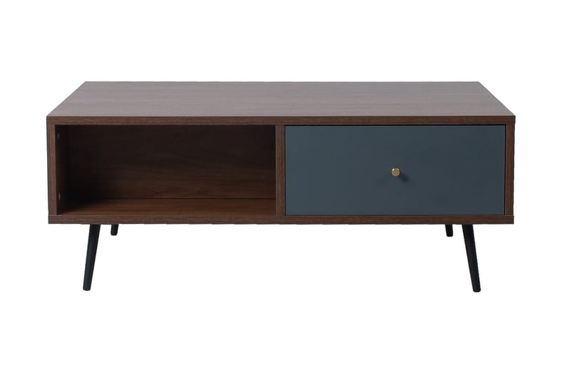 Rioni Sofabord 98 cm med Oppbevaring Skuffer + Hyller - Valnøttsbrun/Grå - Møbler - Bord - Sofabord