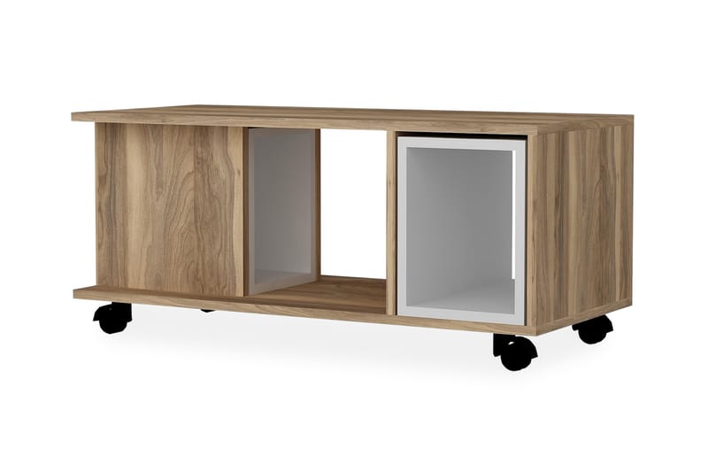 Saberit Sofabord 100 cm på Hjul - Hvit/Valnøttsbrun - Møbler - Bord - Sofabord