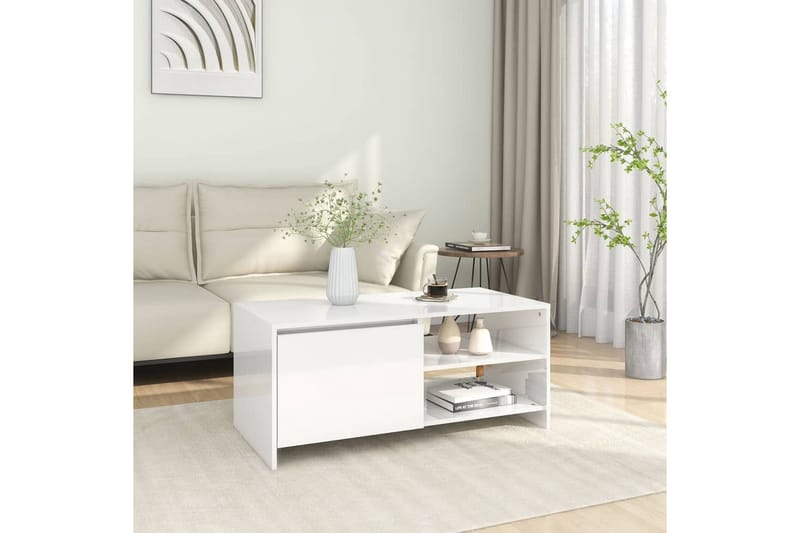 Salongbord høyglans hvit 102x50x45 cm konstruert tre - Hvit - Møbler - Bord - Sofabord