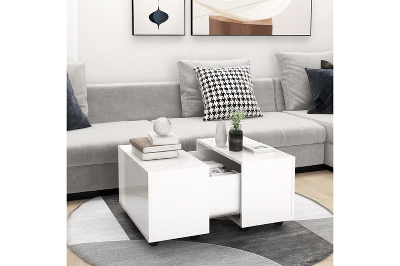Salongbord høyglans hvit 60x60x38 cm sponplate - Hvit - Møbler - Bord - Sofabord