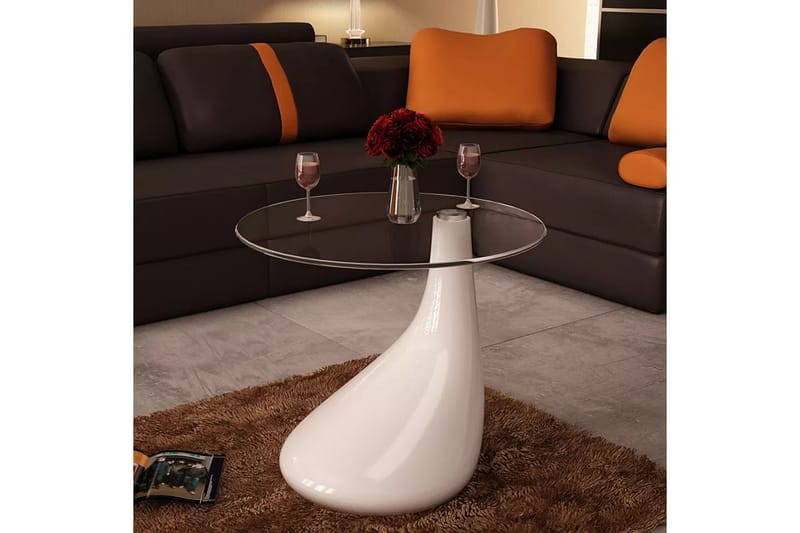 Salongbord med rund glassflate høyglans hvit - Glass/Hvit Høyglans - Møbler - Bord - Sofabord