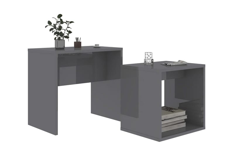 Salongbordsett høyglans grå 48x30x45 cm sponplate - Møbler - Bord - Sofabord