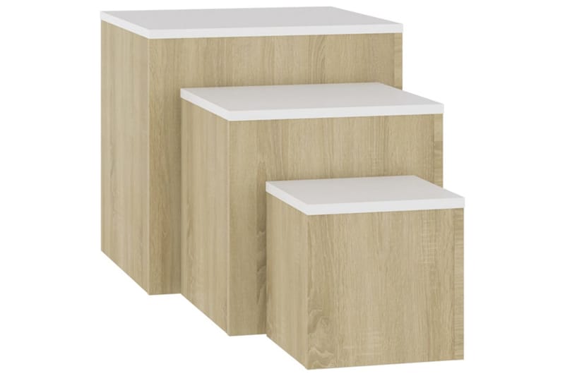Sidebord 3 stk hvit og sonoma eik sponplate - Hvit - Møbler - Bord - Sofabord