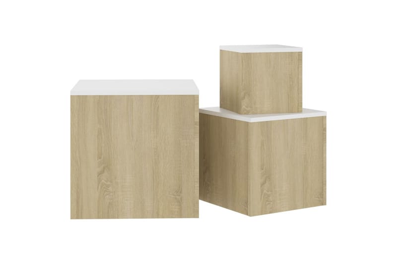 Sidebord 3 stk hvit og sonoma eik sponplate - Hvit - Møbler - Bord - Sofabord
