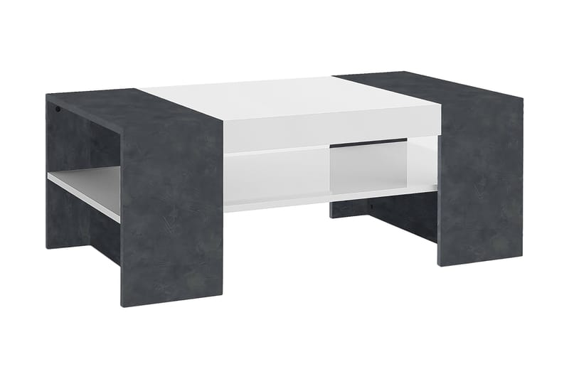 Silini Sofabord 110 cm med Oppbevaring Hylle - Svart/Hvit Høyglans - Møbler - Bord - Sofabord
