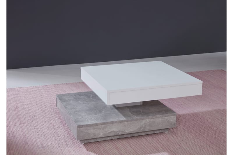 Swall Sofabord 70 cm med Oppbevaringshyller - Betonggrå/Hvit - Møbler - Bord - Sofabord
