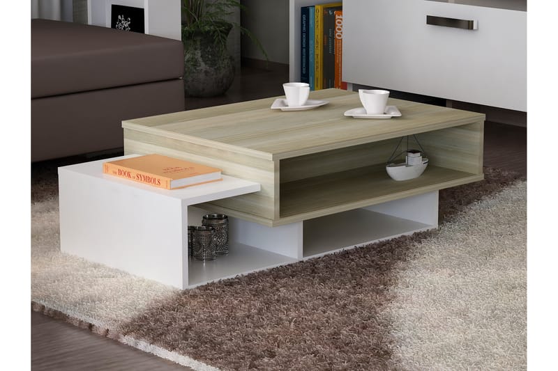 Tabate Sofabord 105 cm med Oppbevaringshyller - Hvit/Natur - Møbler - Bord - Sofabord