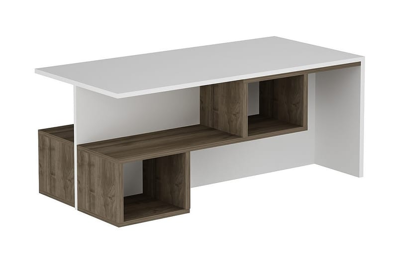 Tarquino Sofabord 100 cm med Oppbevaringshyller - Hvit/Valnøttsbrun - Møbler - Bord - Sofabord
