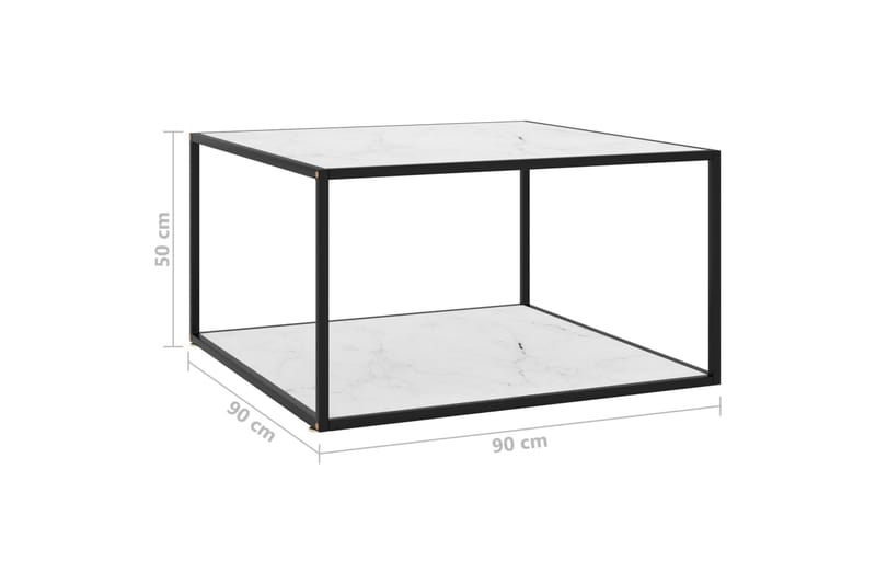 Tebord svart med hvitt marmorglass 90x90x50 cm - Svart - Møbler - Bord - Sofabord