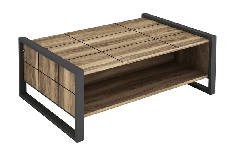Tera Home Sofabord 94 cm med Oppbevaringshylle - Valnøttsbrun/Grå - Møbler - Bord - Sofabord