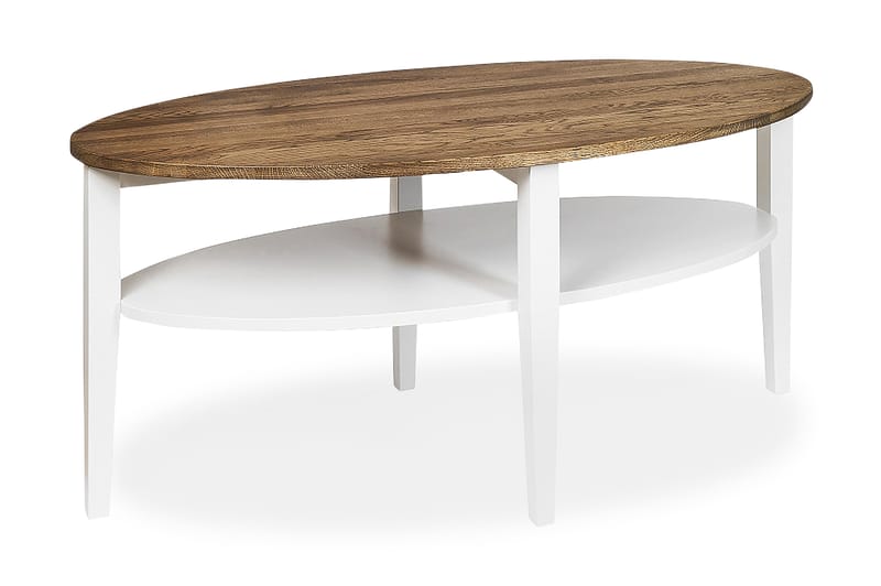 Tranås Sofabord 120 cm Ovalt med Oppbevairngshylle - Eik/Hvit - Møbler - Bord - Sofabord - Sofabord med oppbevaring