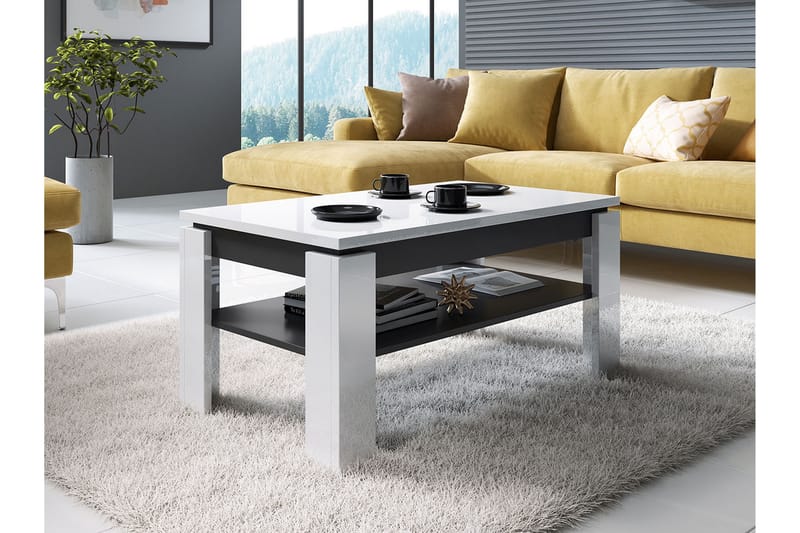 Vekerum Sofabord 100 cm med Oppbevaringshylle - Hvit/Grafitgrå - Møbler - Bord - Sofabord