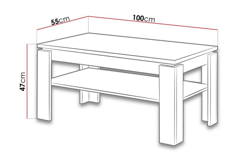 Vekerum Sofabord 100 cm med Oppbevaringshylle - Hvit/Grafitgrå - Møbler - Bord - Sofabord