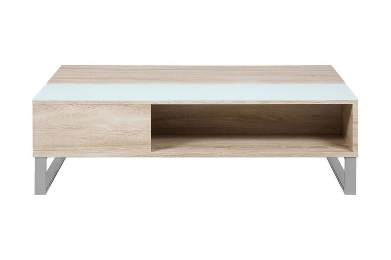 Vilhelmina Sofabord 110 cm med Oppbevairngshylle - Glass/Eikefarge/Hvit/Lysegrå - Møbler - Bord - Sofabord - Hev og senkbart sofabord