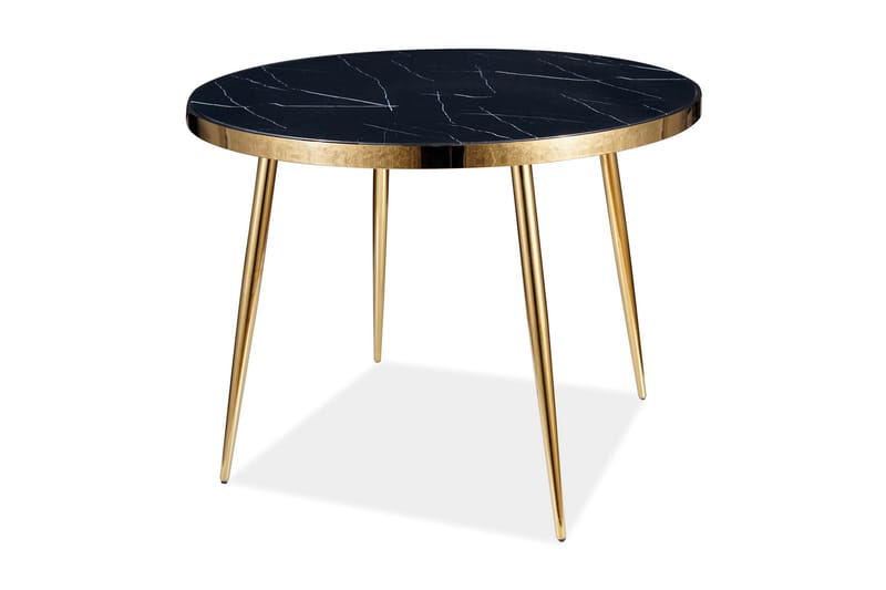 Calvik Spisebord 100 cm Rundt Marmorlook - Glass/Svart/Gull - Møbler - Bord - Spisebord & kjøkkenbord