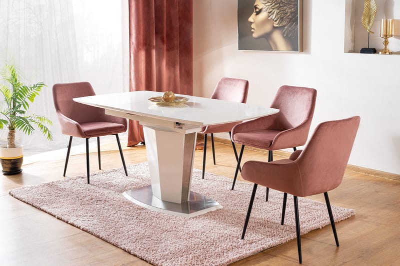 Huston Forlengningsbart Spisebord 120 cm - Glass/Hvit Matt Lakk/Sølv - Møbler - Bord - Spisebord & kjøkkenbord