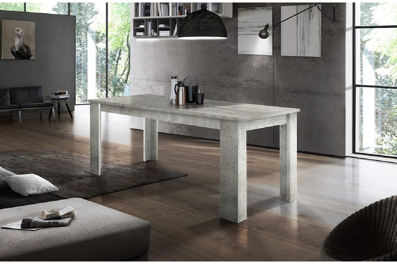 Jesin Forlengningsbart Spisebord 160 cm - Hvit Høyglans/Betonggrå - Møbler - Bord - Spisebord & kjøkkenbord