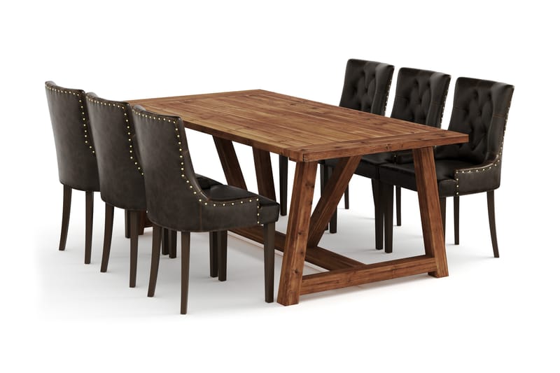 Lumi Spisebord 200 cm Med 6 Tuva Lenestoler Kunstlær - Møbler - Bord - Spisebord & kjøkkenbord