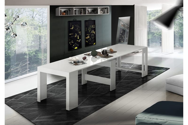 Pratia Forlengningsbart Spisebord 90 cm - Hvit Høyglans - Møbler - Bord - Spisebord & kjøkkenbord