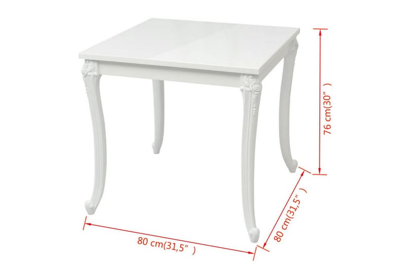 Spisebord 80x80x76 cm Høyglans Hvit - Hvit Høyglans - Møbler - Bord - Spisebord & kjøkkenbord