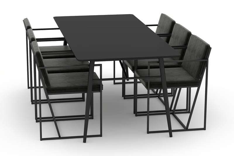 Adrianah Spisebord 200 cm med 6 Indy Kjøkkenstoler Fløyel - Beige/Svart - Møbler - Bord - Spisegrupper
