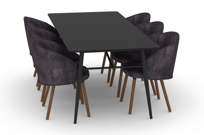 Adrianah Spisebord 200 cm med 6 Jaspar Spisestoler - Beige/Svart - Møbler - Bord - Spisebord & kjøkkenbord
