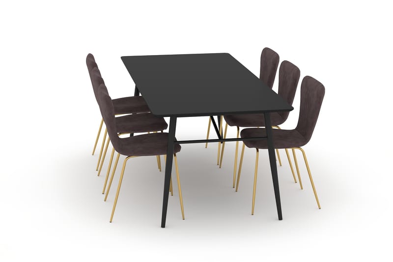 Adrianah Spisebord 200 cm med 6 Perco Kjøkkenstoler Fløyel - Beige/Svart - Møbler - Bord - Spisegrupper