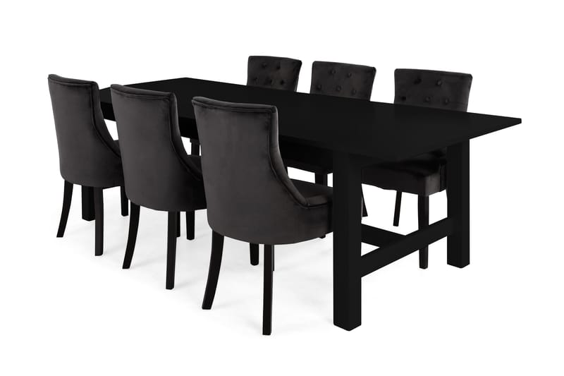 Altea Spisebord med 6 Victoria lenestoler - Svart - Hagemøbler - Hagebord - Spisebord