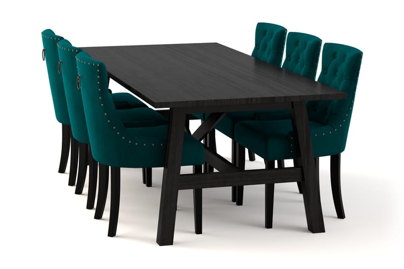 Bayview Spisebord 220 cm med 6 Viktoria Spisestoler - Svart - Møbler - Stoler & lenestoler - Spisestuestoler & kjøkkenstoler