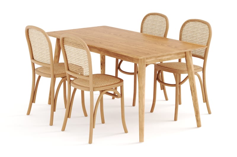 Beagan Spisebord Massiv Ek 160 cm med 4 Bjarshog Spisestoler - Brun - Møbler - Bord - Spisegrupper