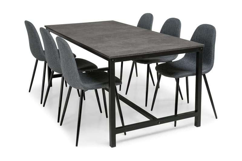 Bettina Spisegruppe 180 cm med 6 Nibe Stoler - Betong/Svart/Grå - Møbler - Bord - Spisebord & kjøkkenbord